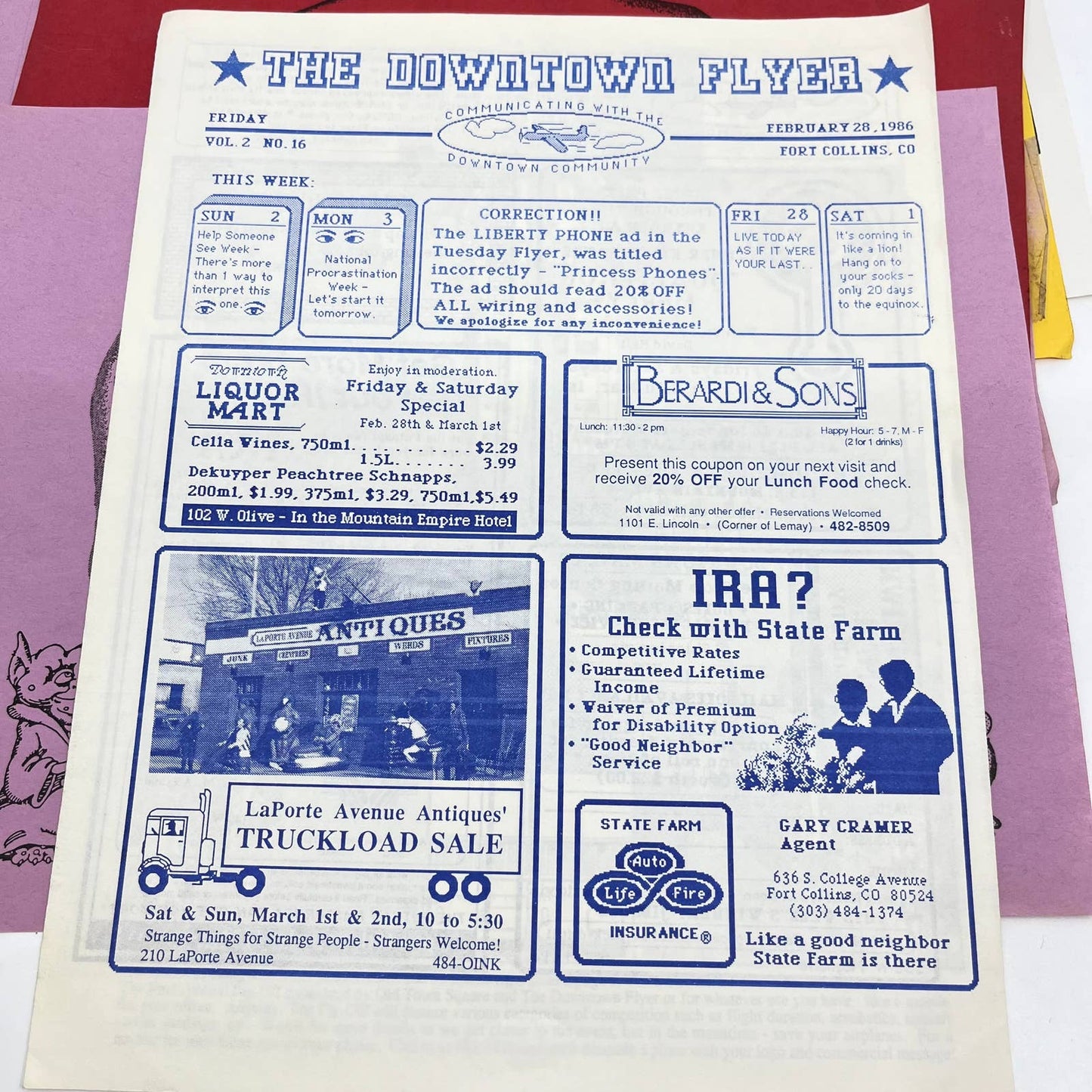 1980s Laporte Avenue Antiques Flyer and Newsletter Lot Ft. Collins CO AB3