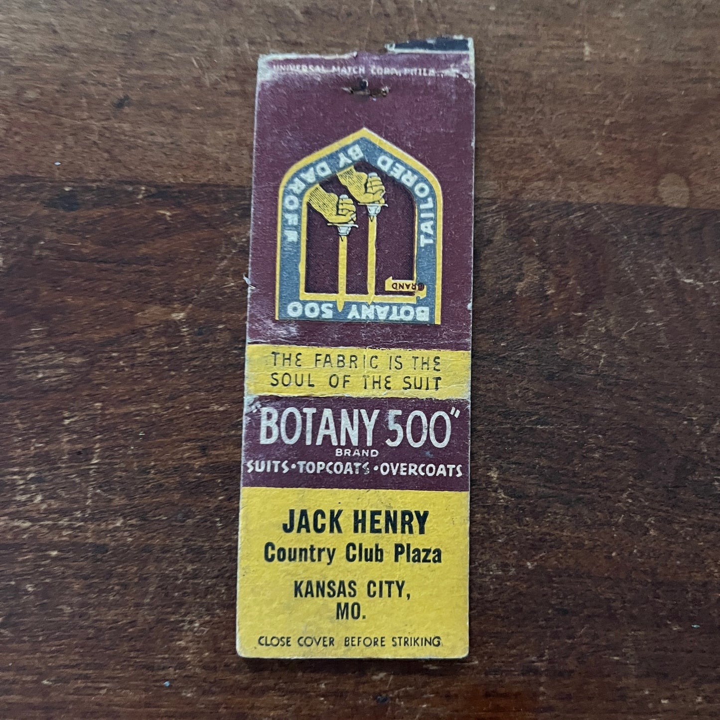 Botany 500 Jack Henry Tailor Kansas City MO Advertising Matchbook Cover MM11-6