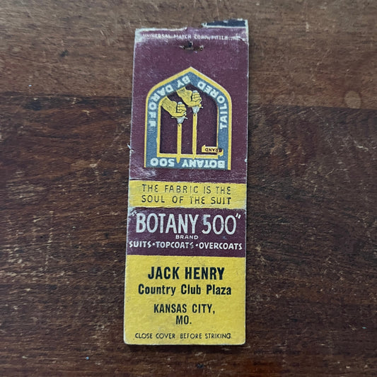 Botany 500 Jack Henry Tailor Kansas City MO Advertising Matchbook Cover MM11-6