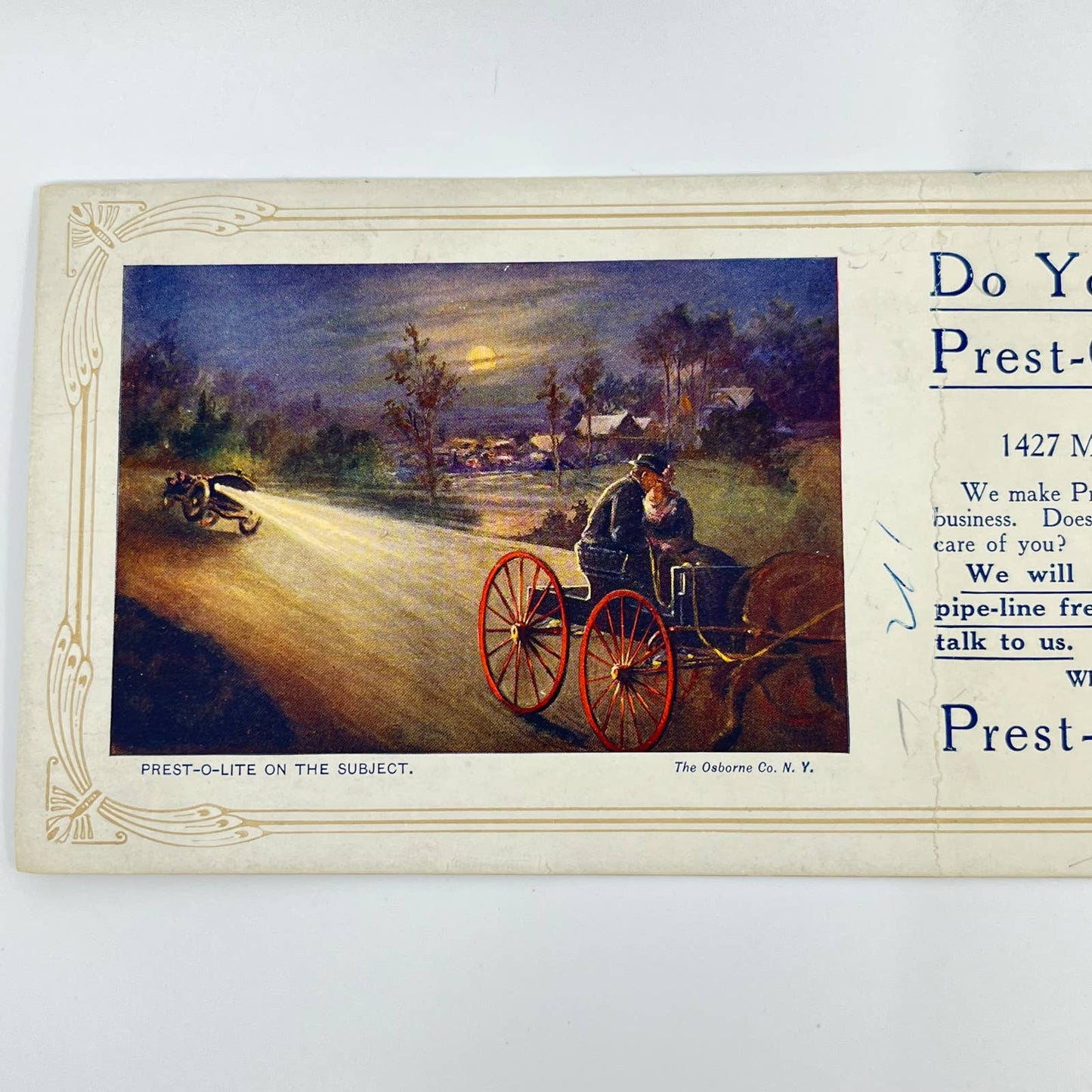 1920s Blotter Card Prest-O-Lite Horse and Carriage Chicago IL SC8