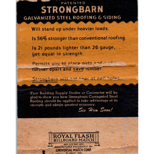 Granite City Steel Co Steel Roofing Wide Advertising Matchbook Cover SA6-M7