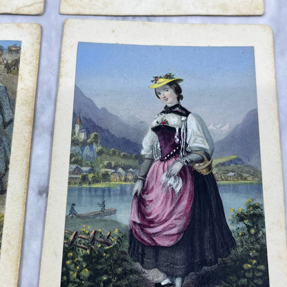 Antique SWISS HAND COLORED Victorian Women Set of 4 CDV ALBUM CARDS  2.75x4" SA2