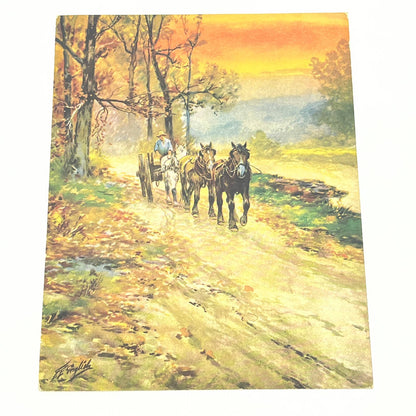 Vintage F.F. English Horse & Carriage Country Lithograph Print 6 1/2 x 8 1/4 AB7
