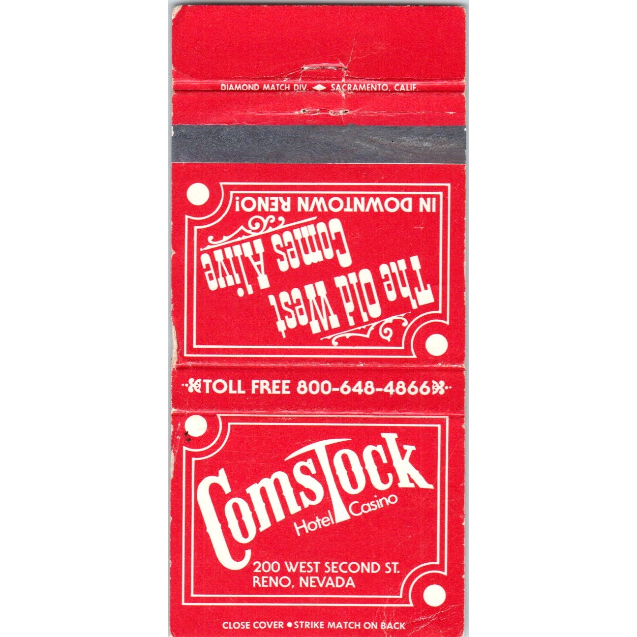 Comstock Hotel Casino Reno Nevada Advertising Matchbook Cover MM9-6