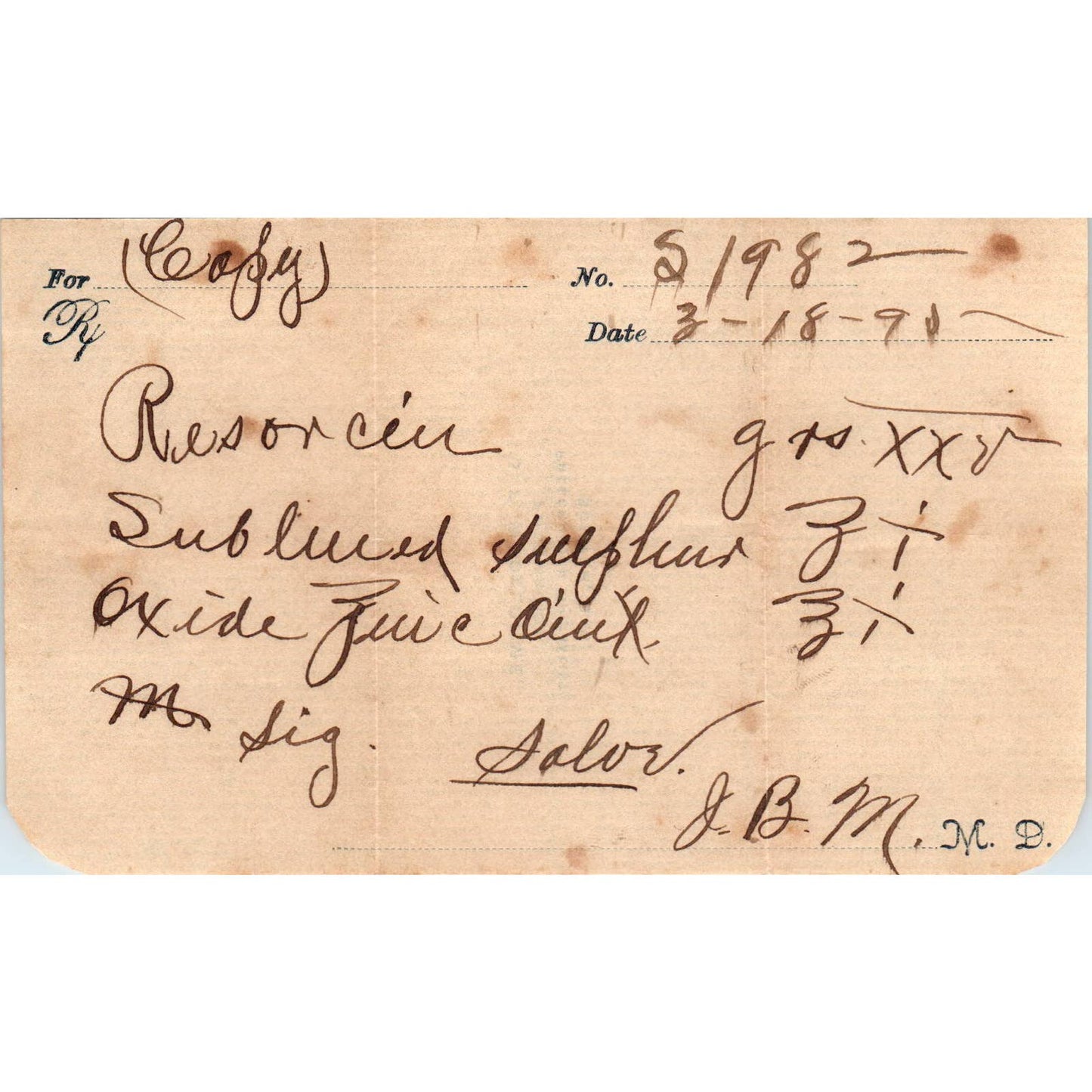 1890 Doctor's RX Slip and Envelope J.F.W. DeLorme Sumter South Carolina SE4