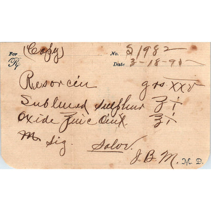 1890 Doctor's RX Slip and Envelope J.F.W. DeLorme Sumter South Carolina SE4