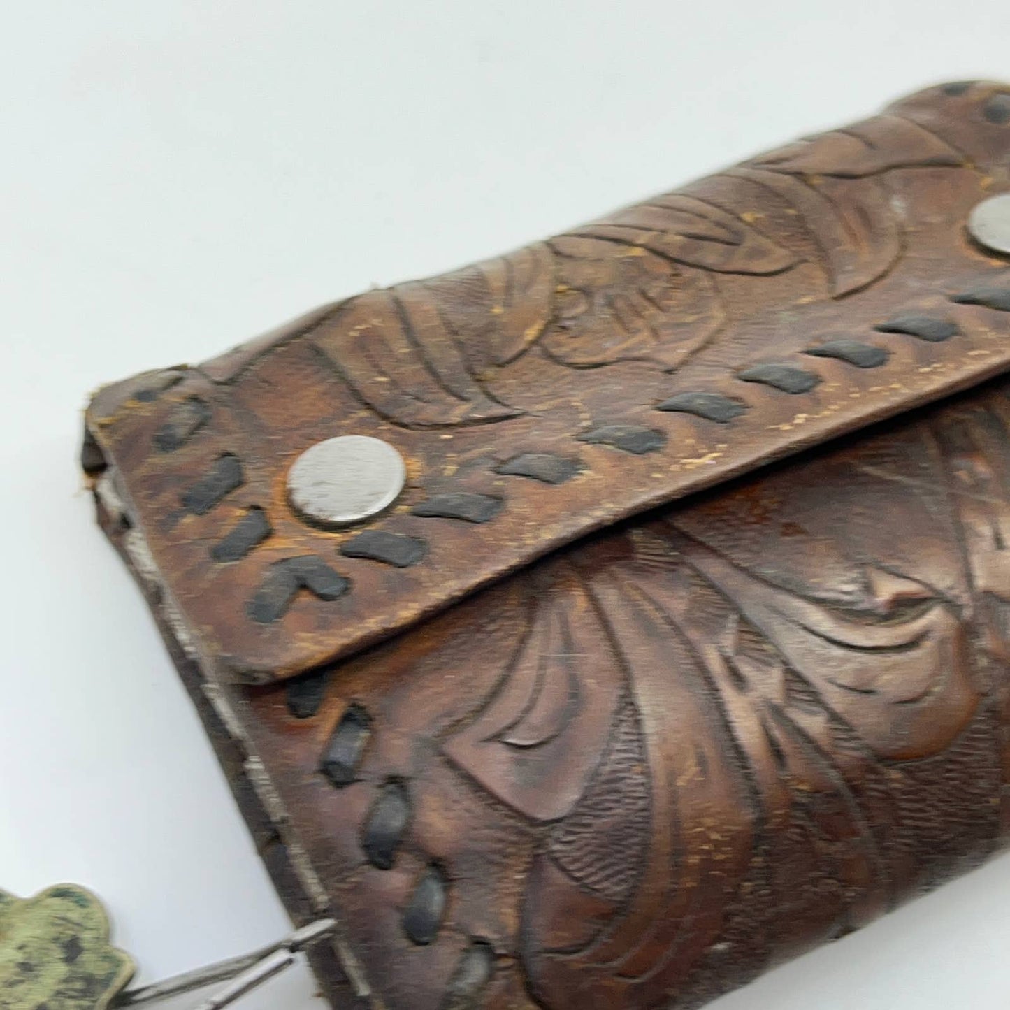 Vtg Hand Tooled Western Leather Key Holder Pouch TF5