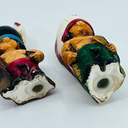 VTG 1960s Indian Native American Chief Man & Friend Salt & Pepper Chalkware TB5