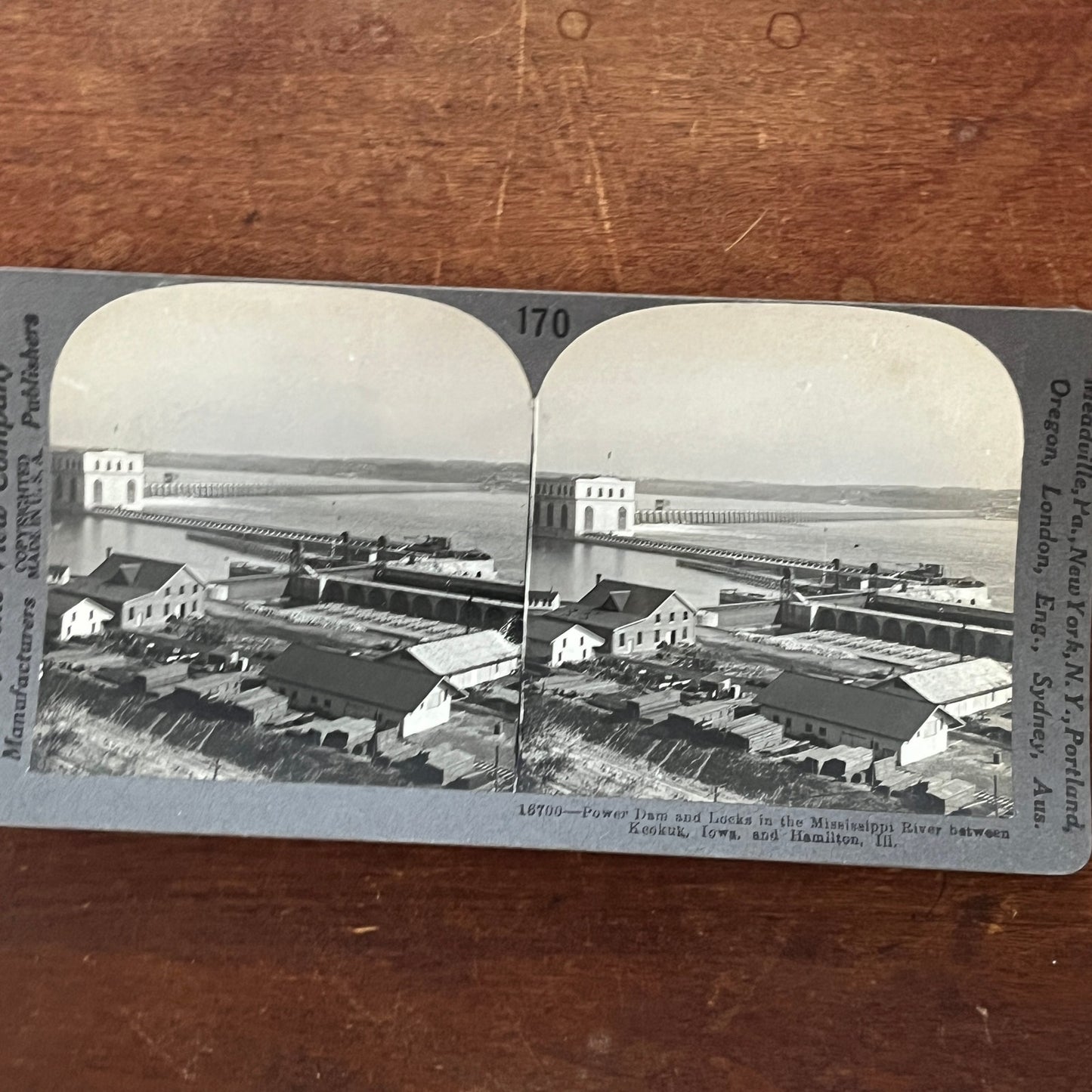 Power Dam Between Keokuk IA & Hamilton IL Antique Stereoview Card H2-5