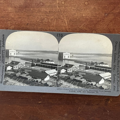 Power Dam Between Keokuk IA & Hamilton IL Antique Stereoview Card H2-5