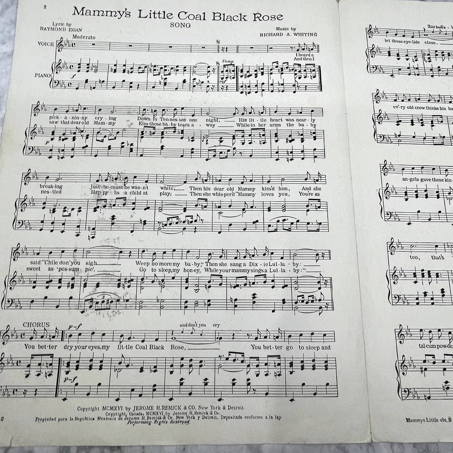 Mammy's Little Coal Black Rose Al Jolson Whiting 1916 Sheet Music TK2-SM2