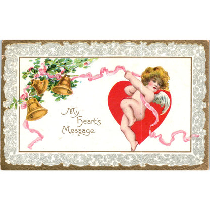 Valentine Cupid Cherub Embossed Raphael Tuck Original Postcard P3-2