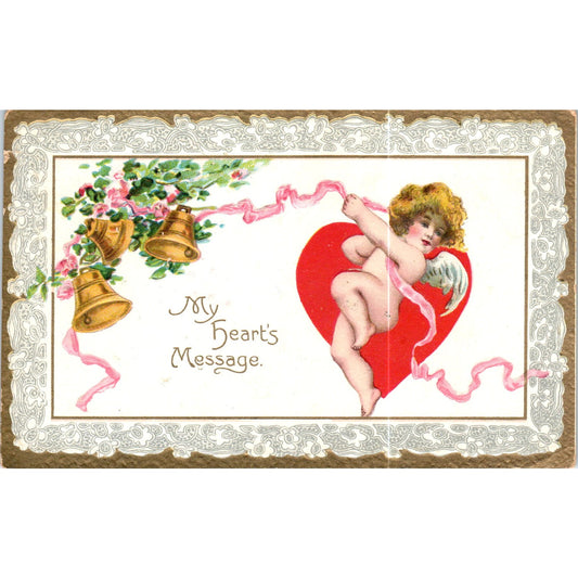 Valentine Cupid Cherub Embossed Raphael Tuck Original Postcard P3-2