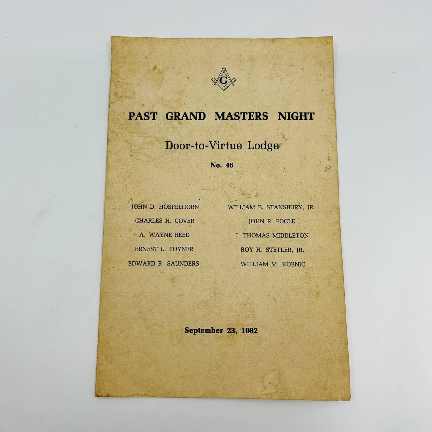 1982 Masonic Door-to-Virtue Lodge 46 Maryland Grand Masters Night Program C10