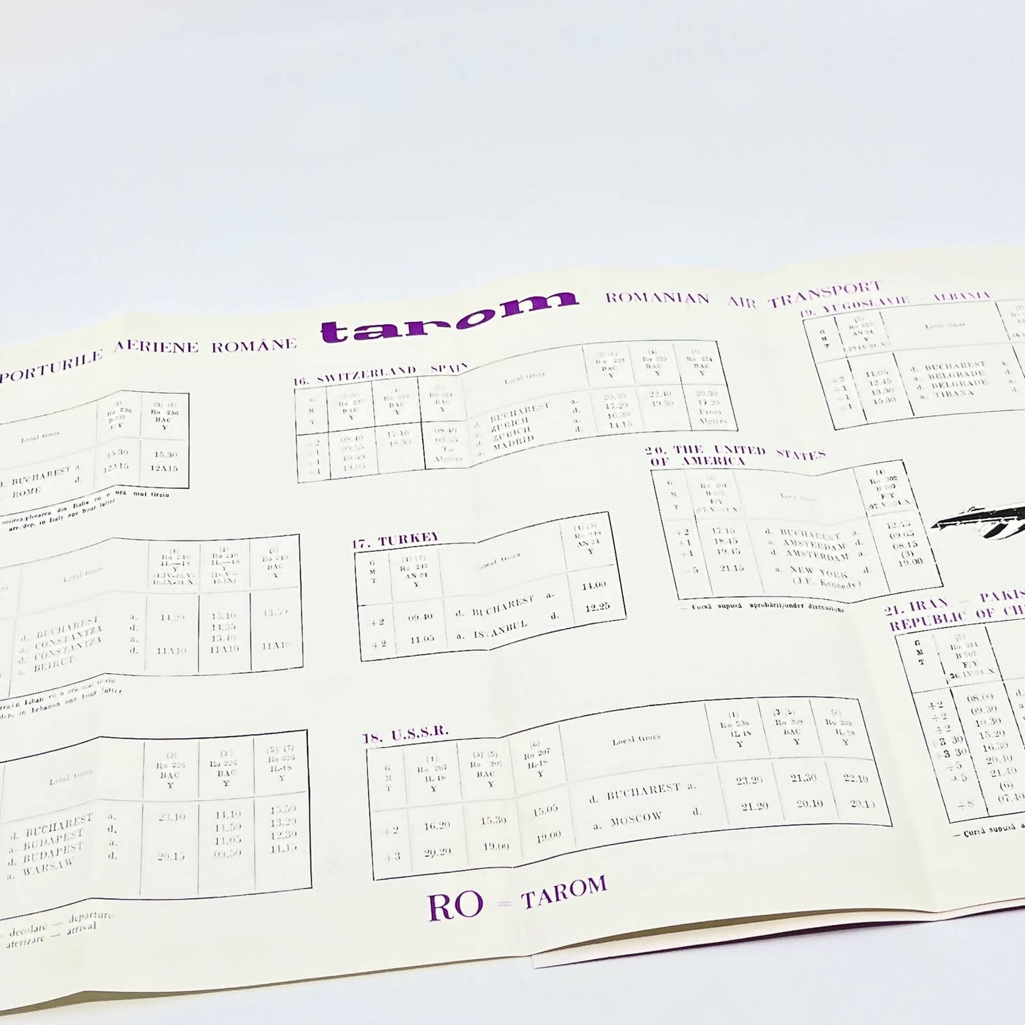 1974 Romanian Air Airlines Tarom Domestic Timetable Orarii AB9