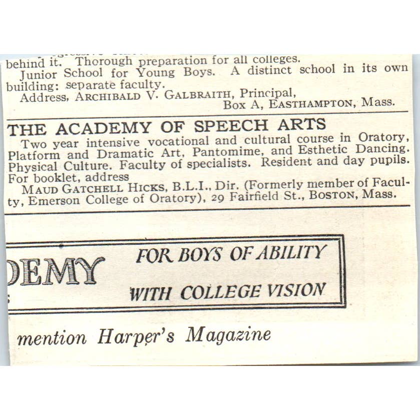 c1920 Harper's Magazine Ad - Mrs. Caskin's School for Girls Overbrook PA EA3-2