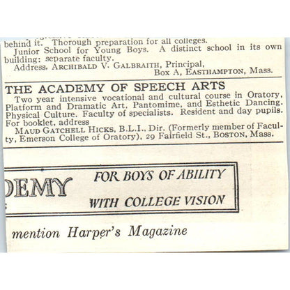 c1920 Harper's Magazine Ad - Mrs. Caskin's School for Girls Overbrook PA EA3-2