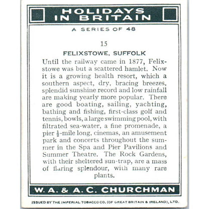 1938 Churchman's Cigarette Card Holidays In Britain 15 Felixstowe Suffolk SE5