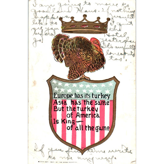 Thanksgiving Embossed Patriotic Turkey 1907 Original Postcard TK1-22