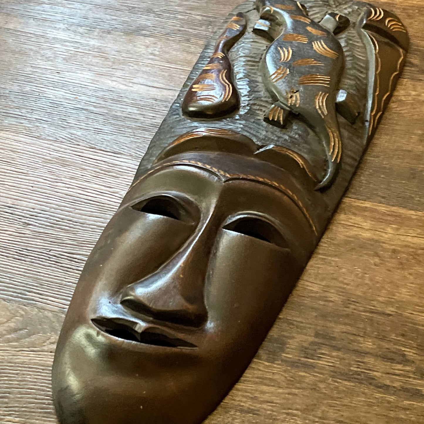 Vintage Tall African Tribal Art Hand Carved Wooden Mask Kenya 22"