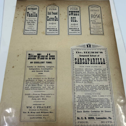 1880s Bottle Labels Lancaster PA Pharmacy Quack Medicine Lot of 6 AA6-4