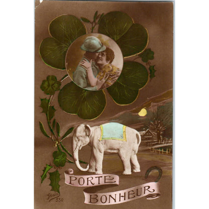 WII French Porte Bonheur Luck 4 Leaf Clover Elephant - Original Postcard TJ9-P1