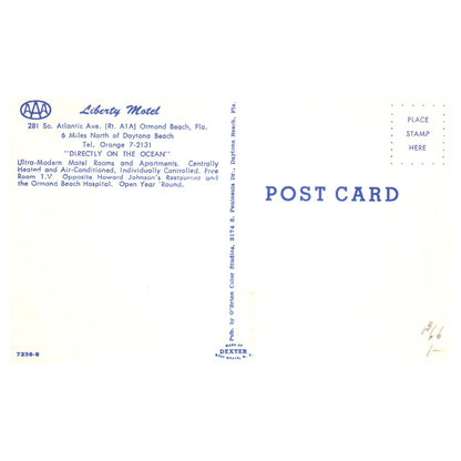 Liberty Motel So. Atlantic Ave Ormond Beach Florida - Postcard TJ8-1