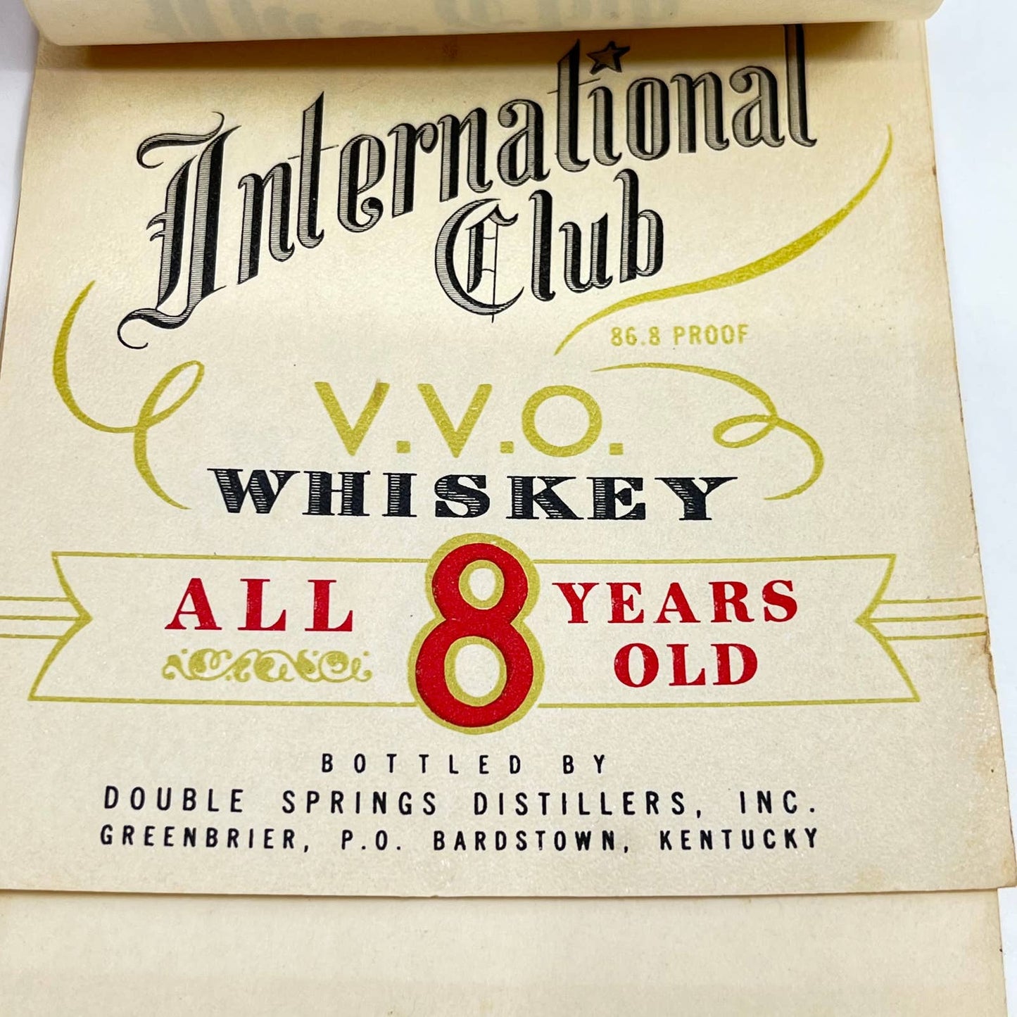 International Club VVO Whiskey Label Set of 7 Double Springs Greenbrier KY