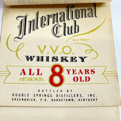 International Club VVO Whiskey Label Set of 7 Double Springs Greenbrier KY