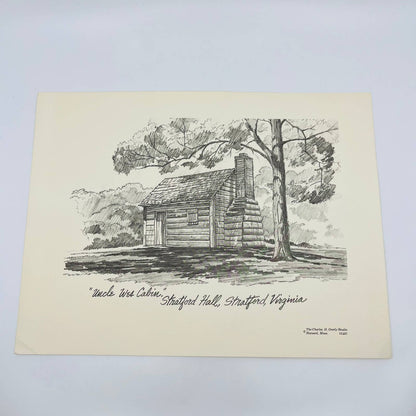 Vintage Uncle Wes Cabin Stratford Hall Virginia Sketch Print 11 x 14.5” FL1