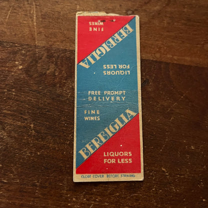 Berbiglia Liquor for Less Advertising Matchbook Cover SB3-M3