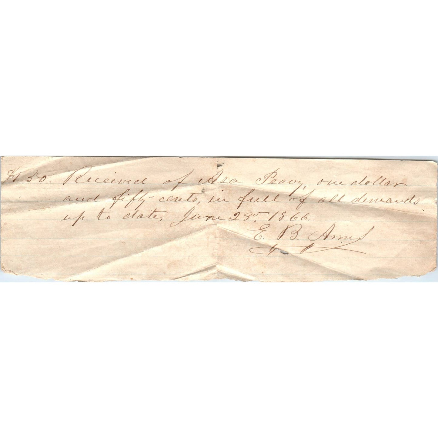 1866 Handwritten Receipt Asa Peavy Butler Co AL AD6