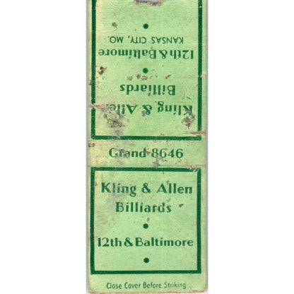 King and Allen Billiards Kansas City MO Advertising Matchbook Cover SA9-M6