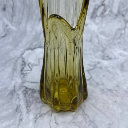 Vintage Mid Century 10.5" Tall Yellow Stretch Swung Glass Five Finger Vase TE4