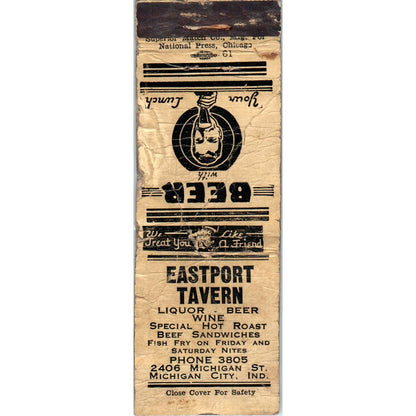 Eastport Tavern Michigan City IN Advertising Matchbook Cover SA1-M9