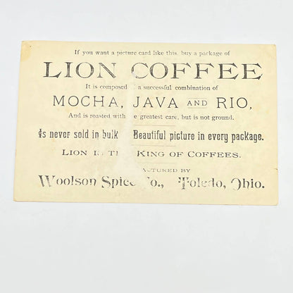 Original 1880s Victorian Trade Card Lion Coffee Toledo OH Rose Hunting Scene AB6