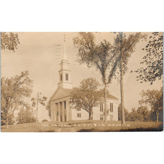 Brimfield Massachusetts Church RPPC 1930 Original Postcard TK1-24