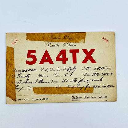 1955 QSL Radio Card TAP Tripoli Libya North Africa Lamar Rambo SC6