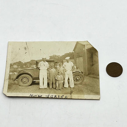 1920s Photograph Navy Sailors and Young Boys Pose in front of Automobile SC5