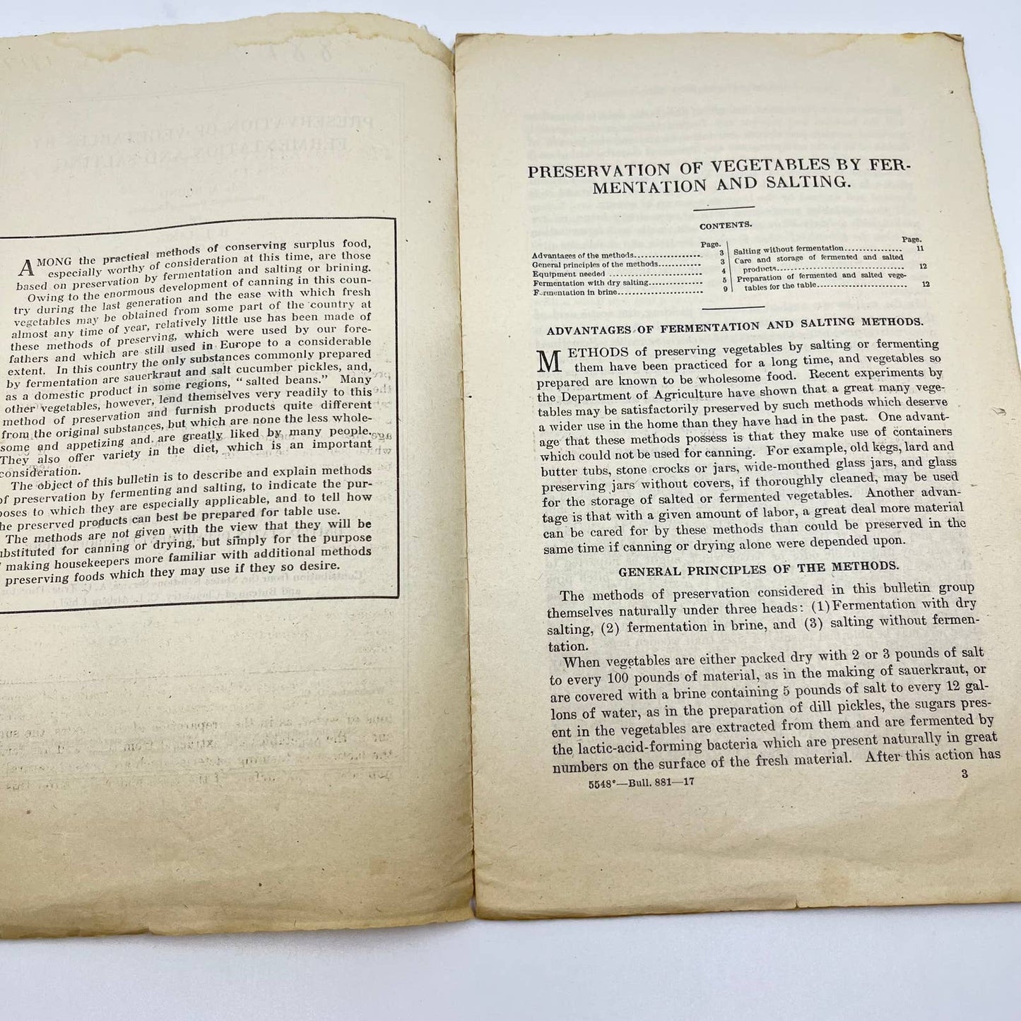 1917 Preservation of Vegetables by Fermentation & Salting Dept of Agriculture TF7