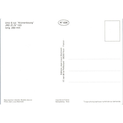 Unic 6 cyl Kronenbourg JRD N 123 French Toy Race Car Original Postcard TK1-P18