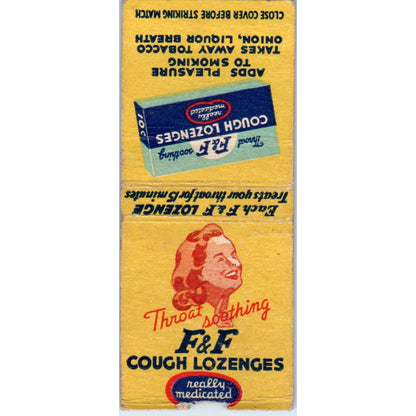 Vintage Matchbook Cover Throat Soothing F&F Cough Lozenges SE5-3