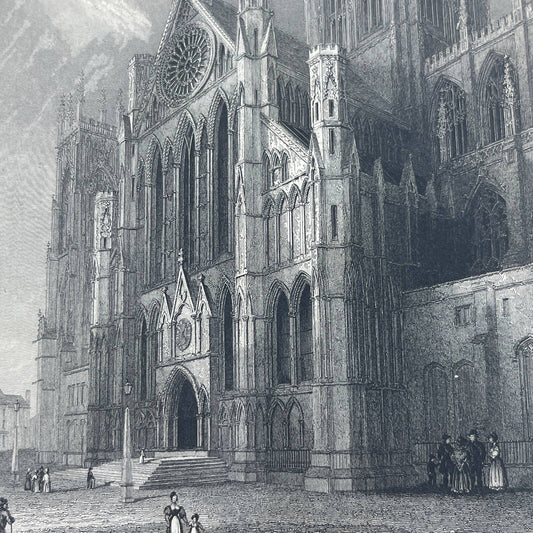 1836 Original Art Engraving York Cathedral View of the South Trancept AC6