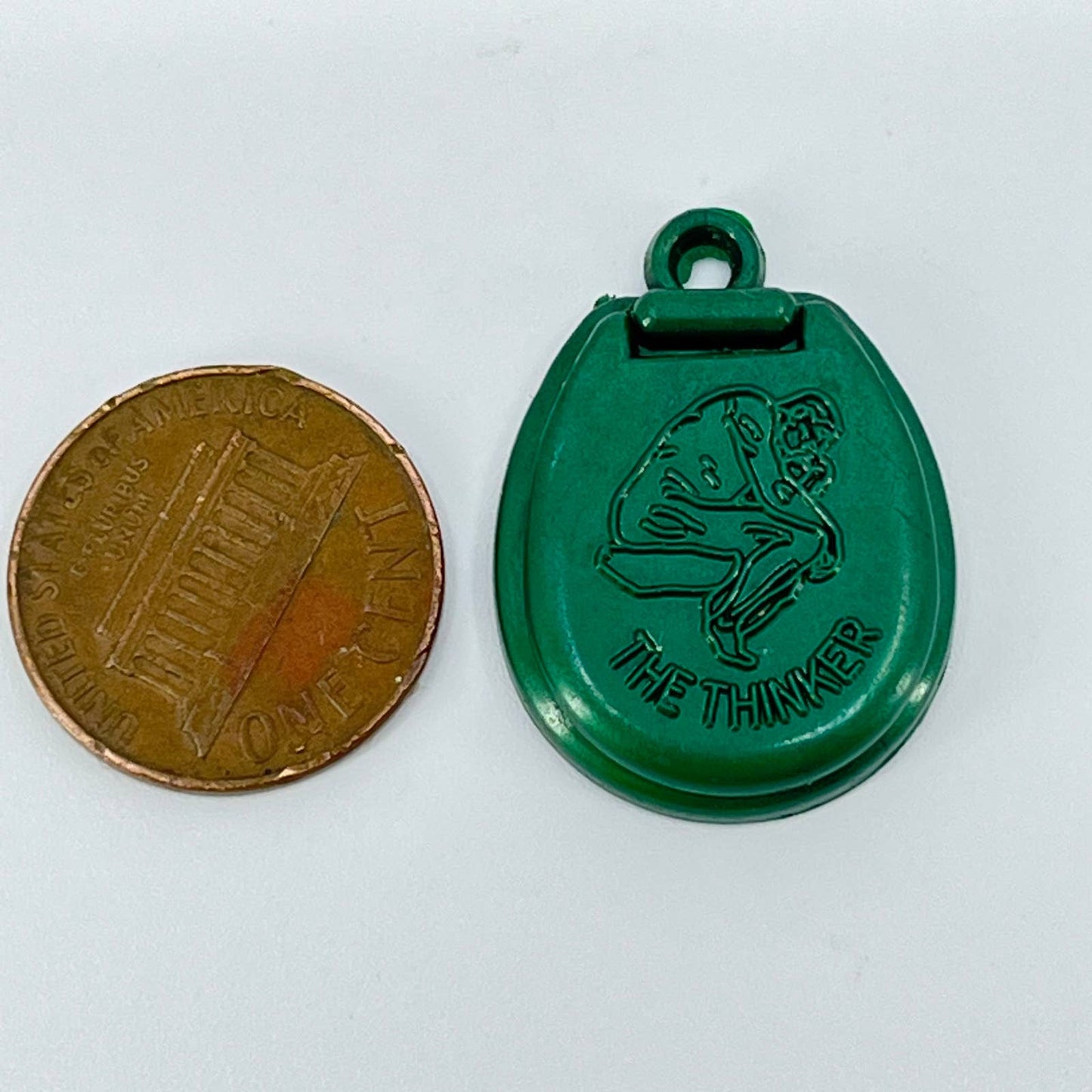 Vintage Cracker Jack Prize Charm Celluloid The Thinker Green Toilet Seat  SD1-1