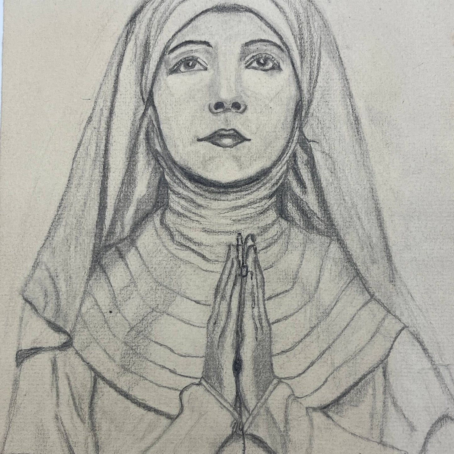 c1920 Original Art Sketch of Nun Lillian Gish Albin NY 6 x 9.5" AC2
