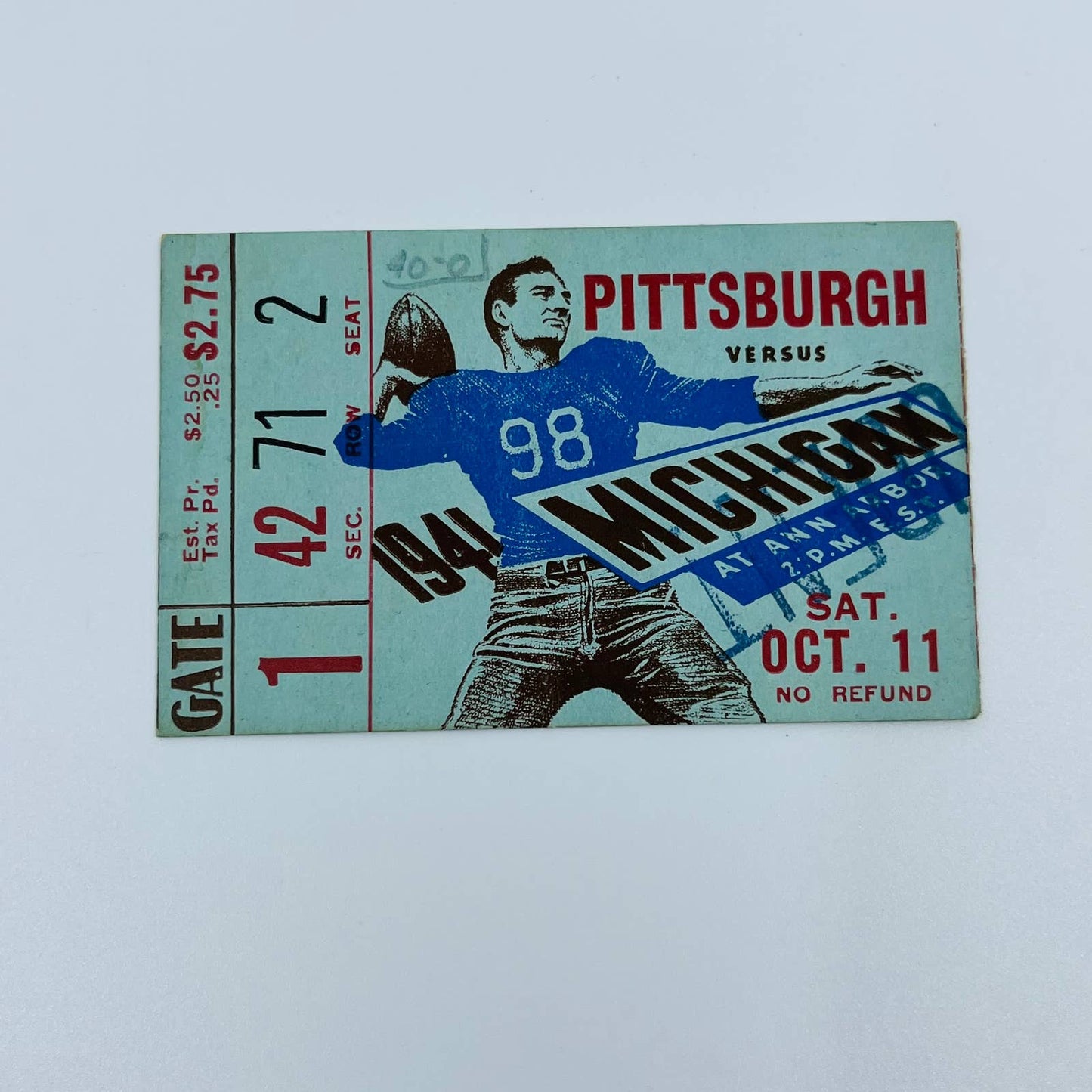 1941 Pittsburgh vs Michigan College Football Ticket Stub AA2