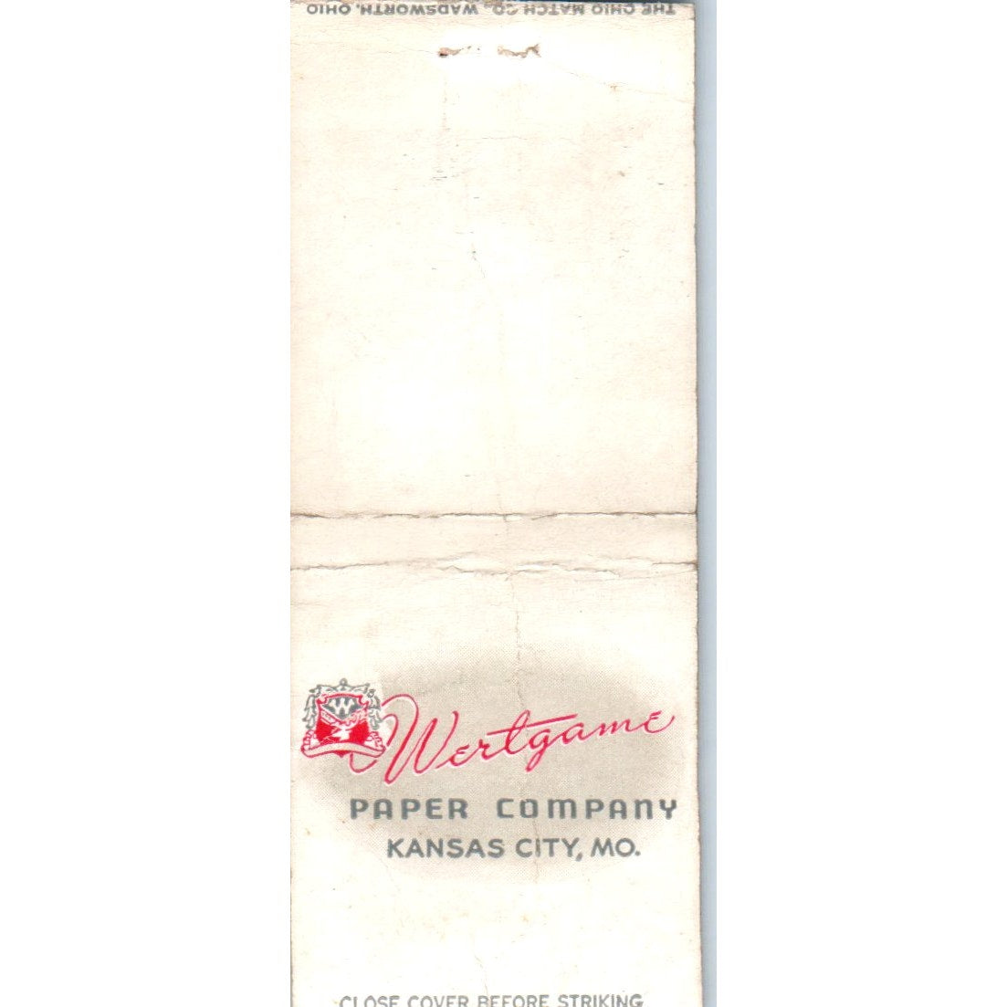 Wertgame Paper Company Kansas City MO Advertising Matchbook Cover MM9-4