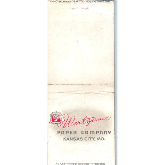 Wertgame Paper Company Kansas City MO Advertising Matchbook Cover MM9-4