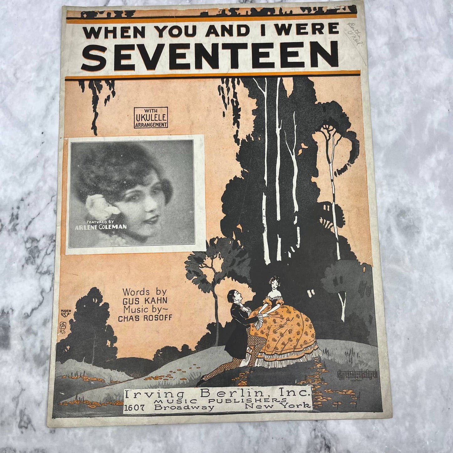 When You And I Were Seventeen - 1924 sheet music - Arlene Coleman TH5