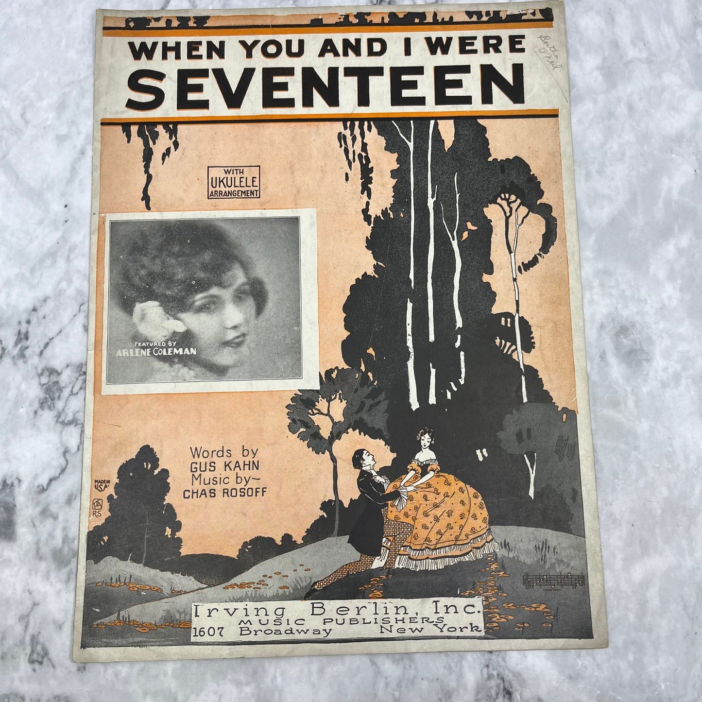 When You And I Were Seventeen - 1924 sheet music - Arlene Coleman V38